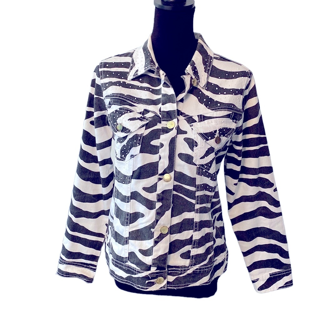 DG2 Diane Gilman Zebra Print Denim Jacket XS
